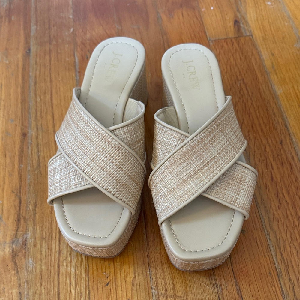 Size 6.5 J.Crew Crisscross Raffia Flatform Wedges New Without Tags - Picture 5 of 8